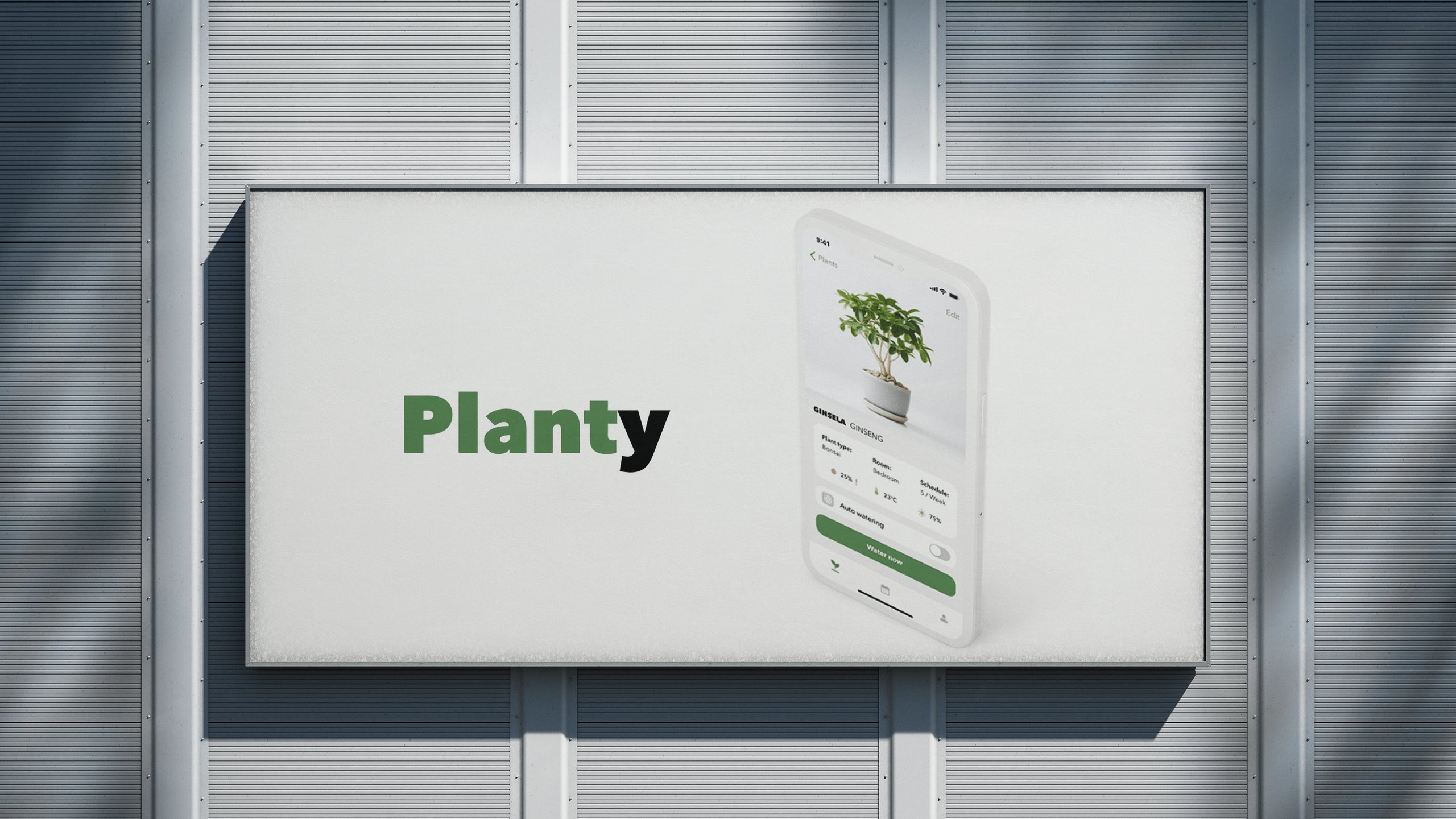 Planty — Plakat mit der App an einer Hauswand